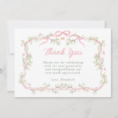 Roze en groene lente tuintje baby shower bedankkaart (Voorkant)