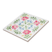 Roze en groene lenteweide bloemendecoratie tegeltje (Zijkant)