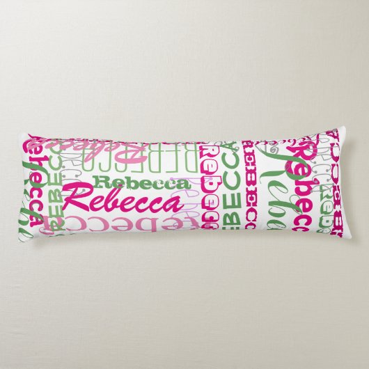 Roze en Groene Leuke Naam Collage Allover Patroon Lichaamskussen (Achterkant)