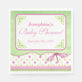 Roze en groene libel Baby shower Servetten