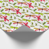 Roze en groene libellen cadeaupapier (Hoek)