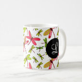 Roze en groene libellen Monogram Koffiemok (Voorkant rechts)