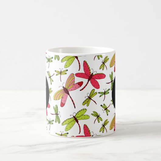 Roze en groene libellen Monogram Koffiemok (Center)