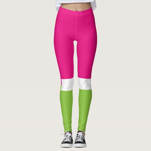 Roze en Groene Liefde Patroon Leggings (Voorkant)