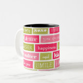 Roze en Groene Liefde Quotes Tweekleurige Koffiemok (Voorkant links)