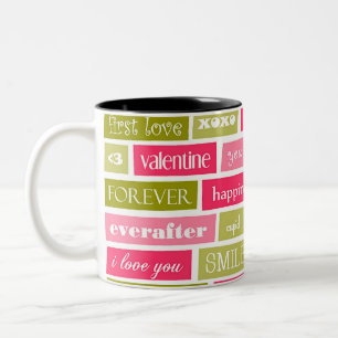 Roze en Groene Liefde Quotes Tweekleurige Koffiemok