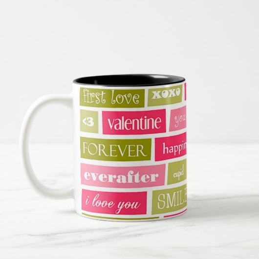 Roze en Groene Liefde Quotes Tweekleurige Koffiemok (Links)