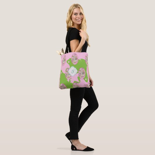 Roze en groene liefde tote bag (Op model)