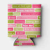 Roze en groene liefdesbrieven blikjeskoeler (Voorkant)