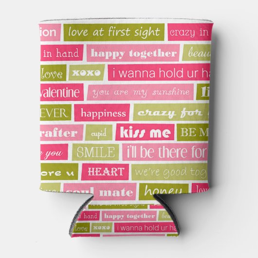 Roze en groene liefdesbrieven blikjeskoeler (Voorkant)