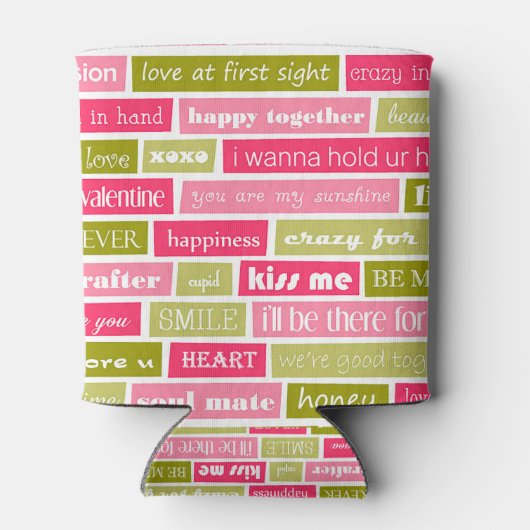 Roze en groene liefdesbrieven blikjeskoeler (Achterkant)