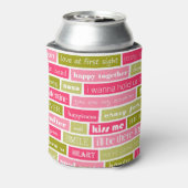 Roze en groene liefdesbrieven blikjeskoeler (Blikje Achterkant)