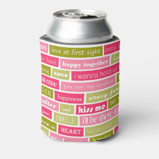 Roze en groene liefdesbrieven blikjeskoeler (Blikje Achterkant)