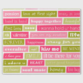 Roze en groene liefdesbrieven cadeaupapier (Vlak)