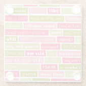 Roze en groene liefdesbrieven glazen onderzetter (Achterkant)