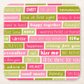 Roze en groene liefdesbrieven kartonnen onderzetters (Voorkant)