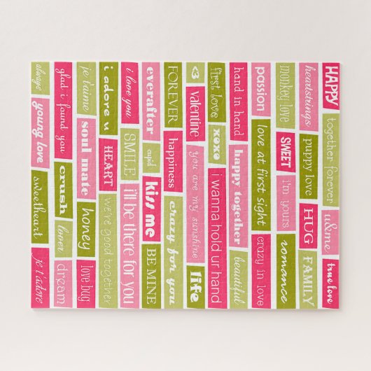Roze en groene liefdesbrieven legpuzzel (Horizontaal)