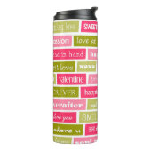 Roze en groene liefdesbrieven thermosbeker (Gedraaid links)