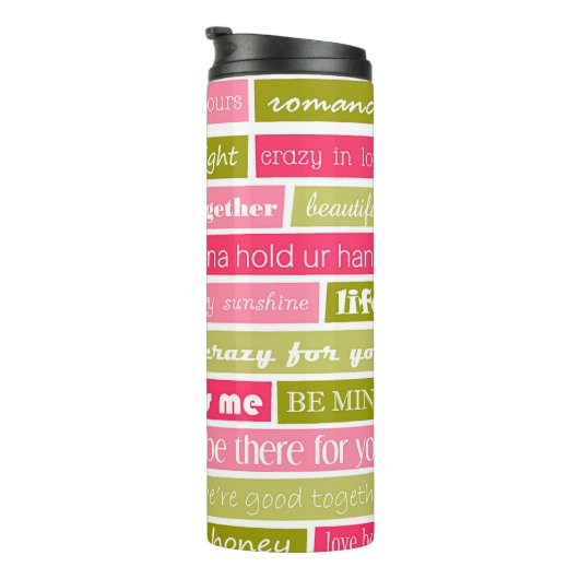 Roze en groene liefdesbrieven thermosbeker (Geroteerd rechts)