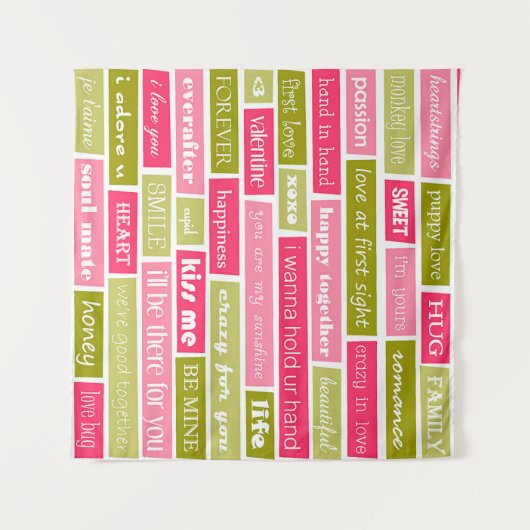 Roze en groene liefdesbrieven wandkleed (Voorkant (horizontaal))