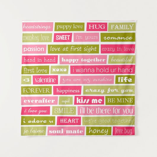 Roze en groene liefdesbrieven wandkleed (Voorkant)