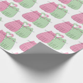 Roze en groene liefdeskatten cadeaupapier (Hoek)