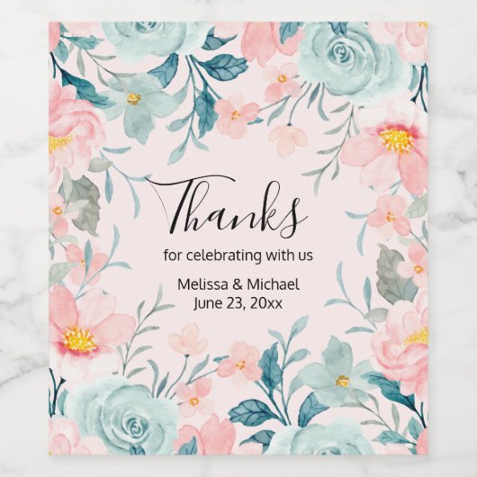 Roze en groene Lijst bruiloft Wijn Etiket (Enkel label)