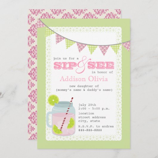 Roze en groene limonade & Limoen Sip + Zie Kaart (Voorkant / Achterkant)