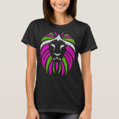 Roze en groene lion T-shirt (zwart Shirt) (Voorkant)