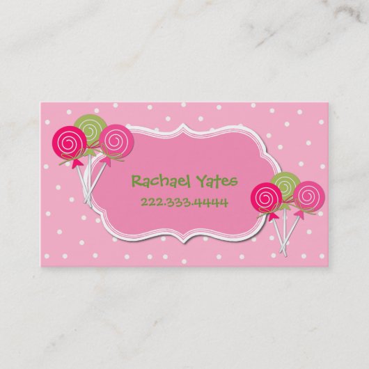 Roze en groene Lollypops Play Date Card Contactkaartje (Voorkant)