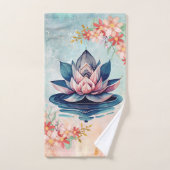 Roze en Groene Lotus Bloemkunst Bad Handdoek (Handdoek)