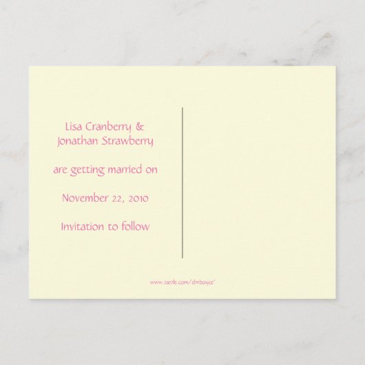 Roze en groene lovebird en harten redden de datum aankondigingskaart (Achterkant)