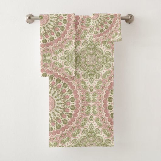Roze en groene mandala patroonontwerp bad handdoek (Insitu)