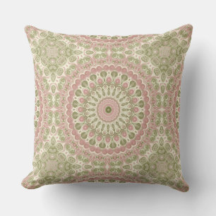 Roze en groene mandala patroonontwerp kussen