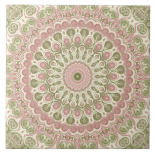 Roze en groene mandala patroonontwerp tegeltje
