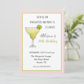 Roze en groene Margarita Birthday - feest Aankondiging (Staand voorkant)