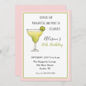 Roze en groene Margarita Birthday - feest Aankondiging (Voorkant / Achterkant)