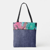 Roze en groene marmer en denim tote bag (Achterkant)