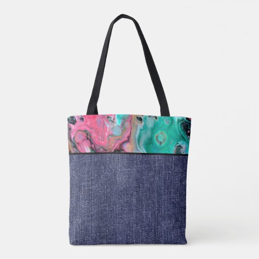 Roze en groene marmer en denim tote bag (Achterkant)