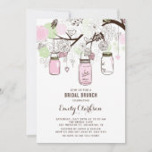 Roze en groene Mason Jars Floral Bridal Brunch Kaart (Voorkant)
