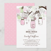 Roze en groene Mason Jars Floral Bridal Brunch Kaart (Voorkant / Achterkant)