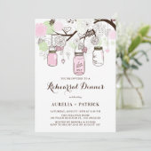Roze en Groene Mason Jars Repetitie Diner Kaart (Staand voorkant)