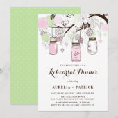 Roze en Groene Mason Jars Repetitie Diner Kaart (Voorkant / Achterkant)