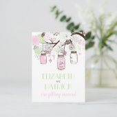 Roze en Groene Mason Jars sparen het Briefkaart va (Staand voorkant)