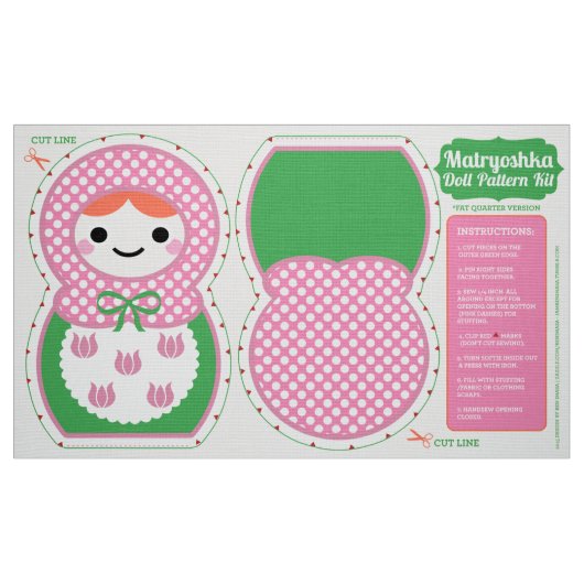 Roze en groene Matryoshka Doll Pattern Kit Stof (Fat Quarter)