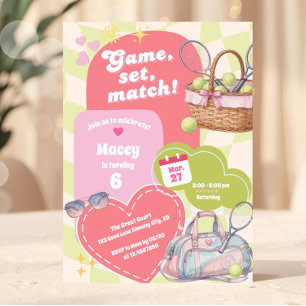 Roze en Groene Meisjes Tennis Preppy Kaart