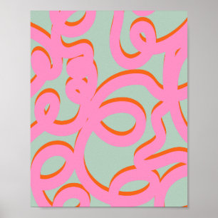 Roze en groene Mid Century Abstracte lijnen Poster