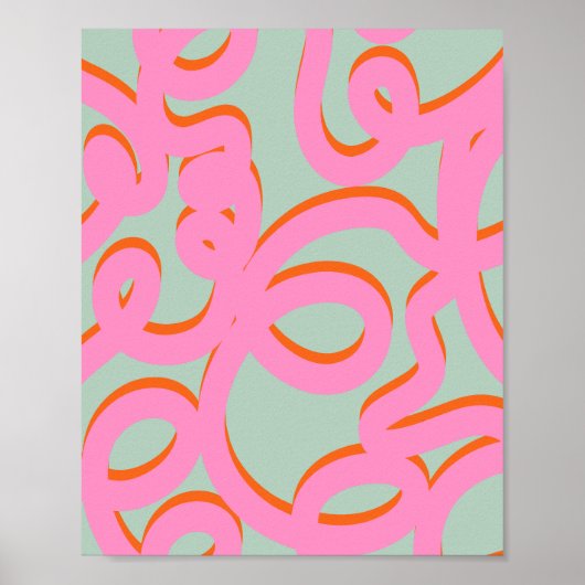 Roze en groene Mid Century Abstracte lijnen Poster (Voorkant)