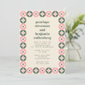 Roze en Groene Mid Mid Geometric Chic Wedding Kaart (Staand voorkant)