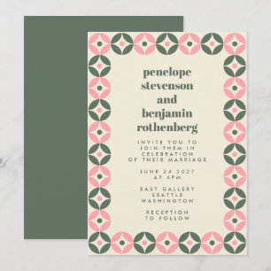 Roze en Groene Mid Mid Geometric Chic Wedding Kaart